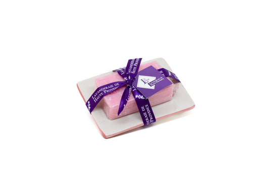 Porta sapone in ceramica e sapone alla rosa