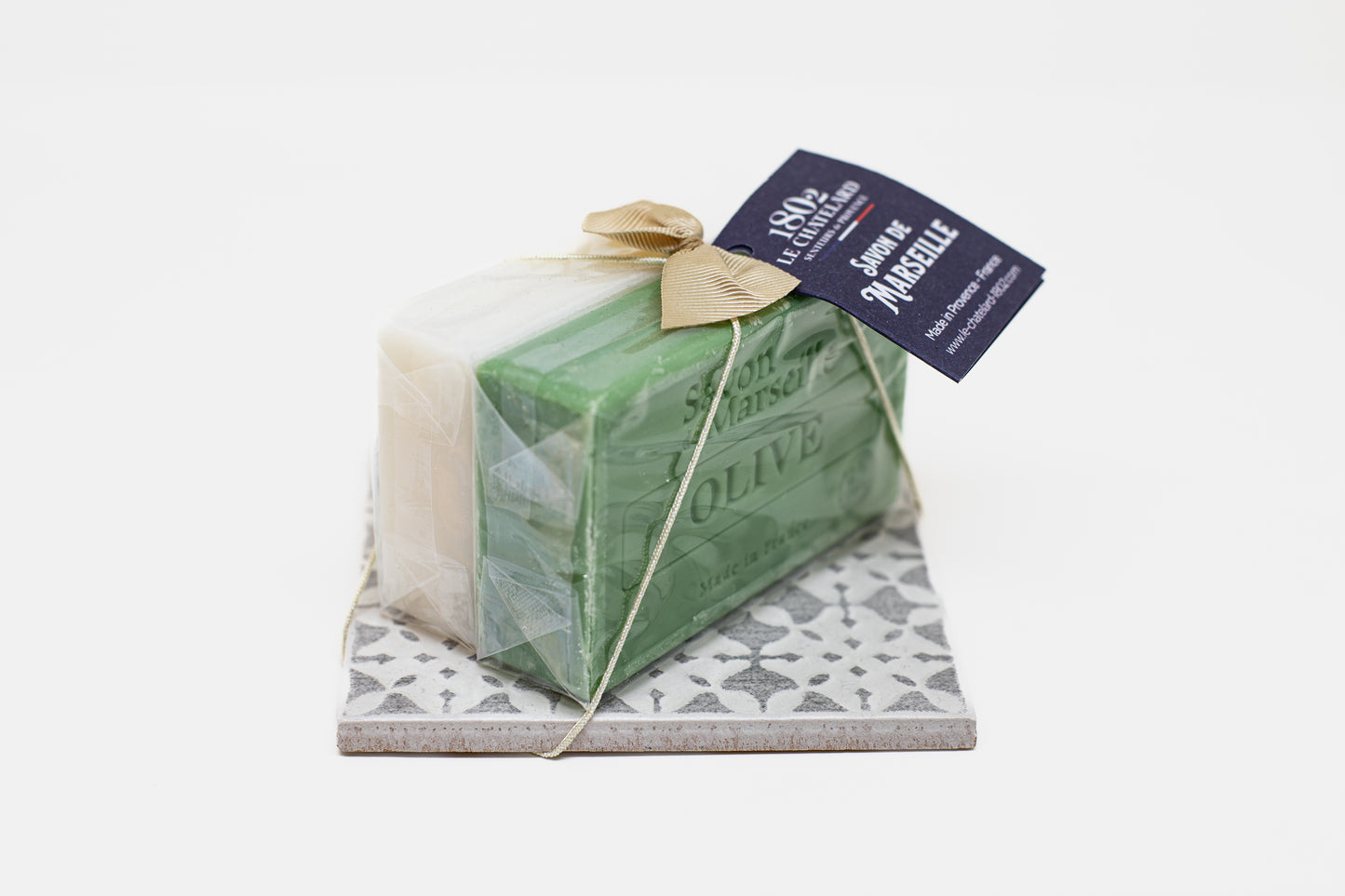 Porta sapone quadrato con sapone Oliva e Latte d'Asina