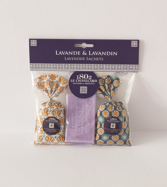 Set 2 sacchettini profumati alla Lavanda 18g + 1 sapone